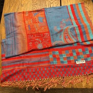 Pashmina Vibrant Red‎ and Blue Paisley Scarf wrap shall